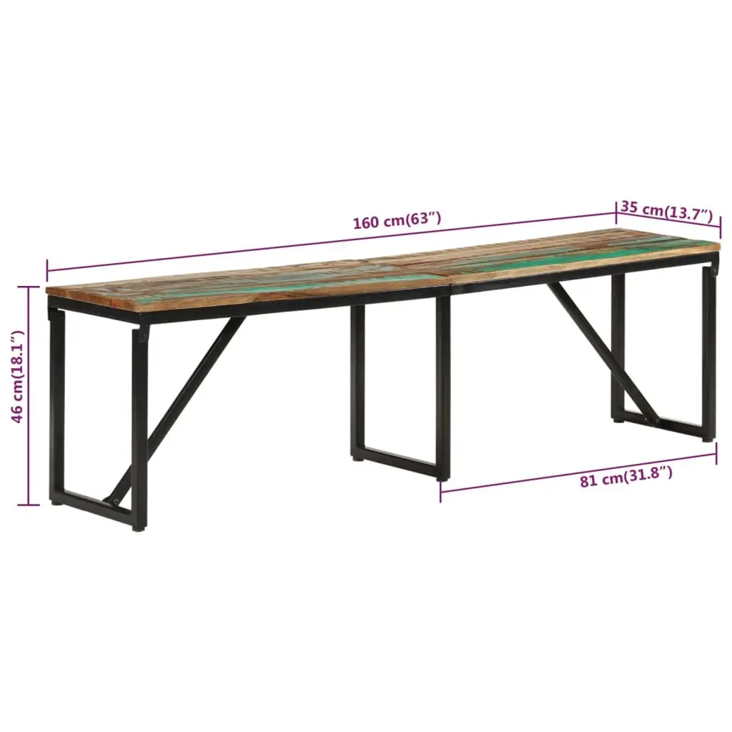 Reclaimed Wood Industrial Bench Sturdy 160x35x46 cm Brown