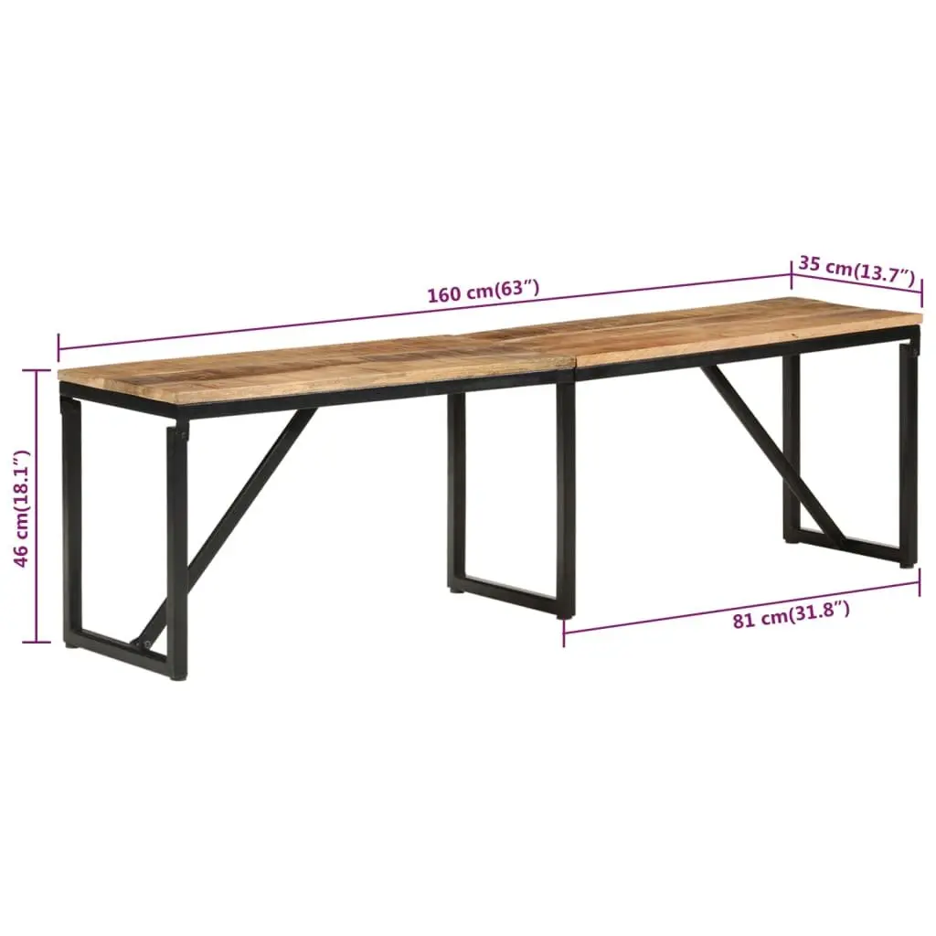 Solid Wood Bench 160x35x46 cm Industrial Style Seating Living Room Hallway