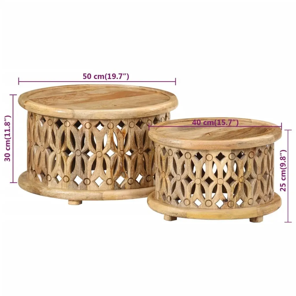 Coffee Table Set Solid Wood Brown 2 Piece