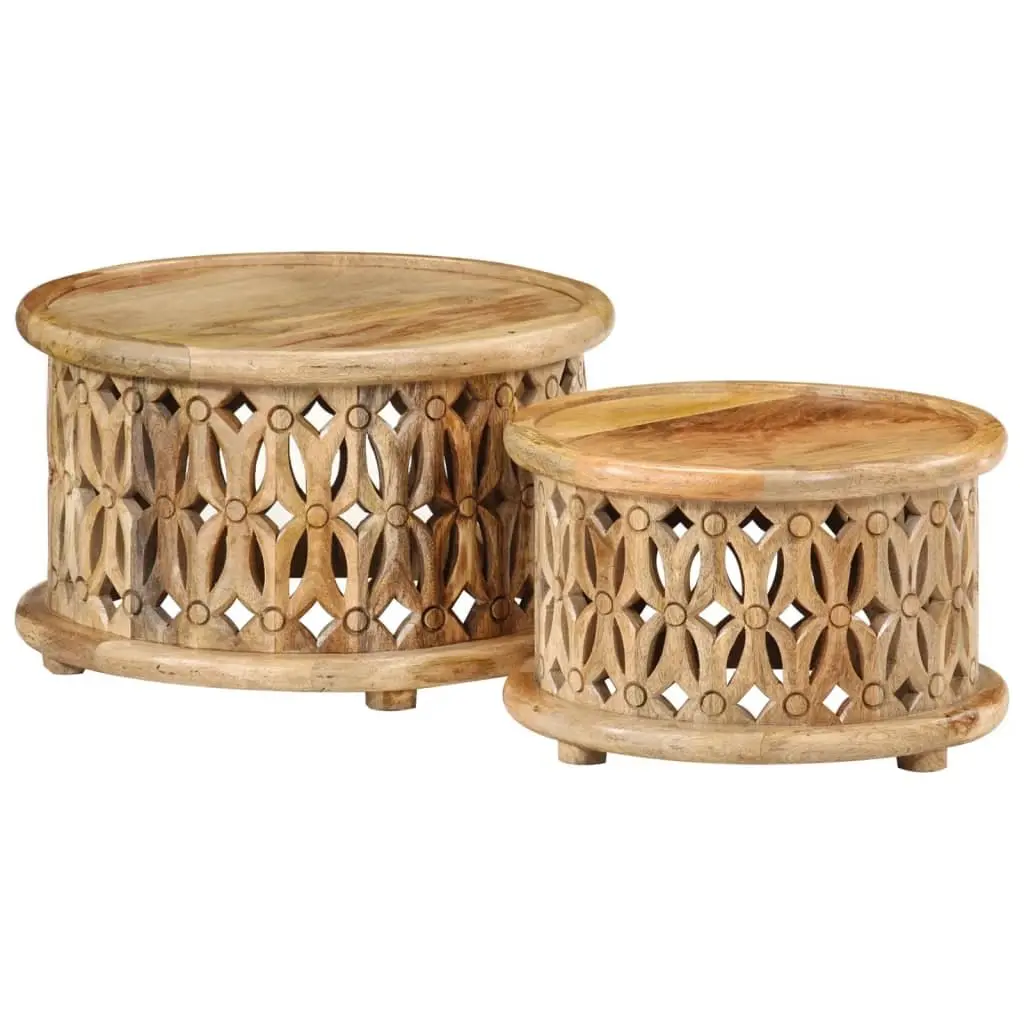 Coffee Table Set Solid Wood Brown 2 Piece