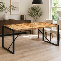 Dining Table with Metal Frame 175x90x76 cm in Brown