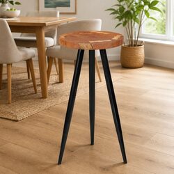 Solid Acacia Log Bar Table with Industrial Iron Legs
