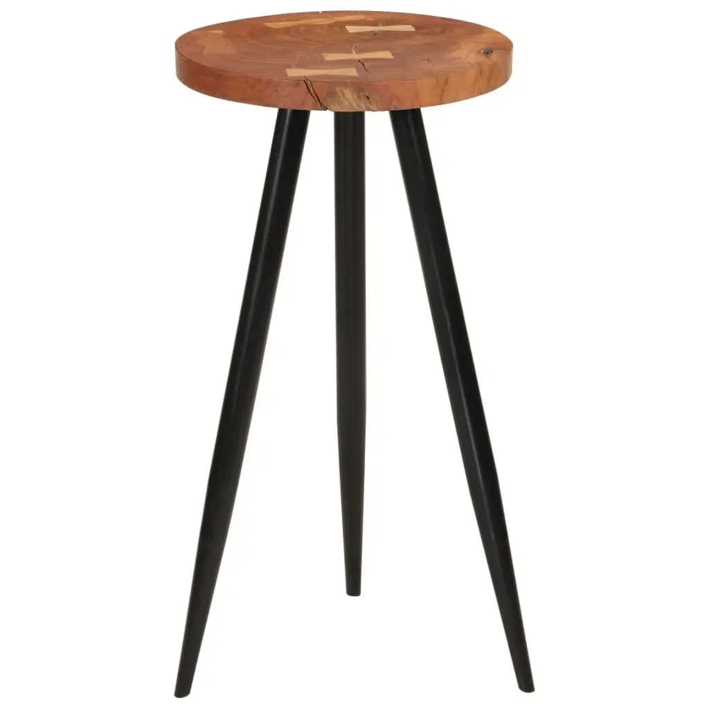 Round Bar Table Solid Acacia Wood Natural Grain 53cm Brown Iron Legs Industrial Style