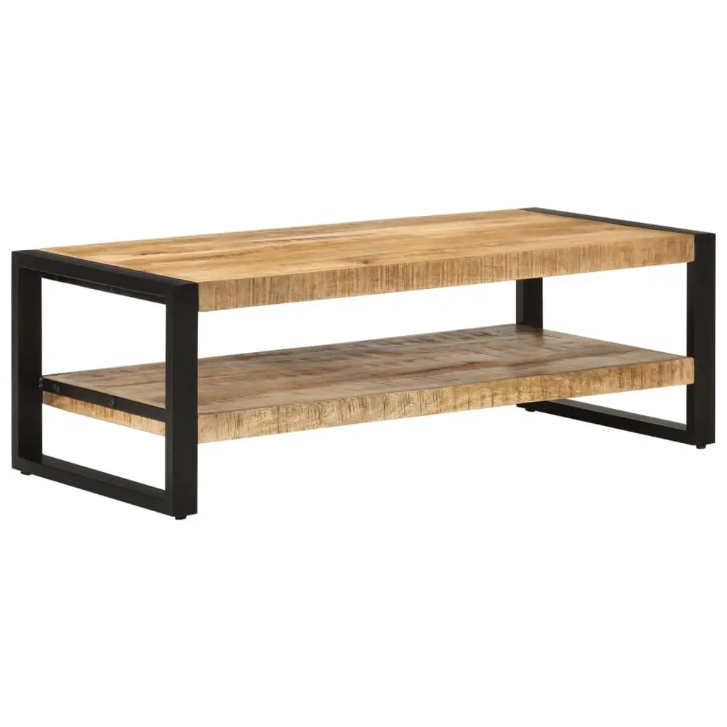 Coffee Table Rustic Two Tier Storage 120x55x40 cm Solid Wood Mango Brown