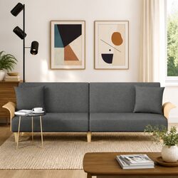 Grey Fabric Sofa Bed with Adjustable Backrest and Armrests