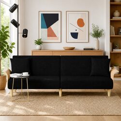 Adjustable Backrest Black Fabric Sofa Bed