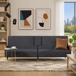 Sofa Bed with Adjustable Backrest and USB Charging, Grey