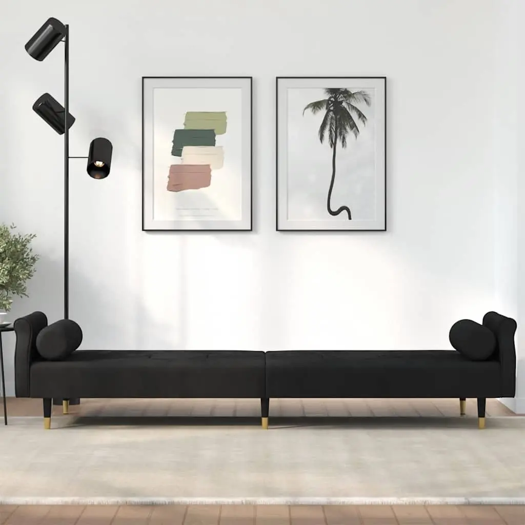Sofa Bed Adjustable Backrest Comfort Black Velvet