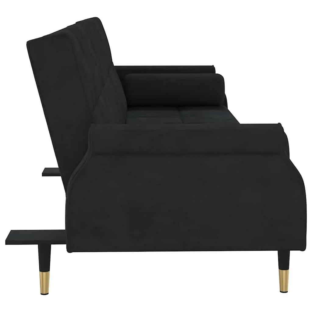 Sofa Bed Adjustable Backrest Comfort Black Velvet