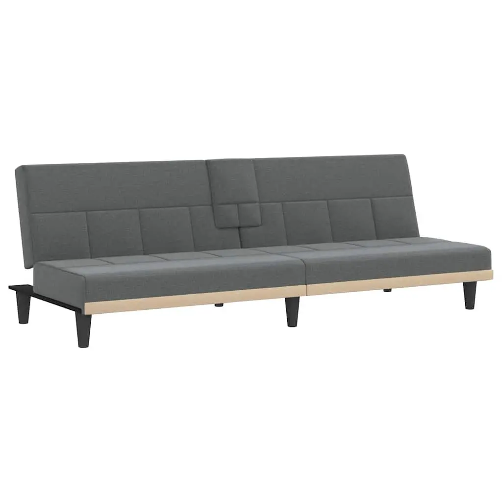 Grey Fabric Sofa Bed with Foldable Tea Table Adjustable Backrest and Cup Holders
