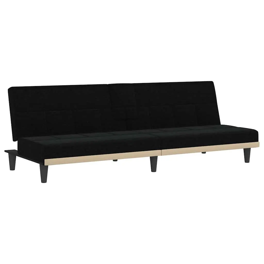 Sofa Bed Adjustable Backrest Foldable Tea Table with Cup Holders USB Black Fabric