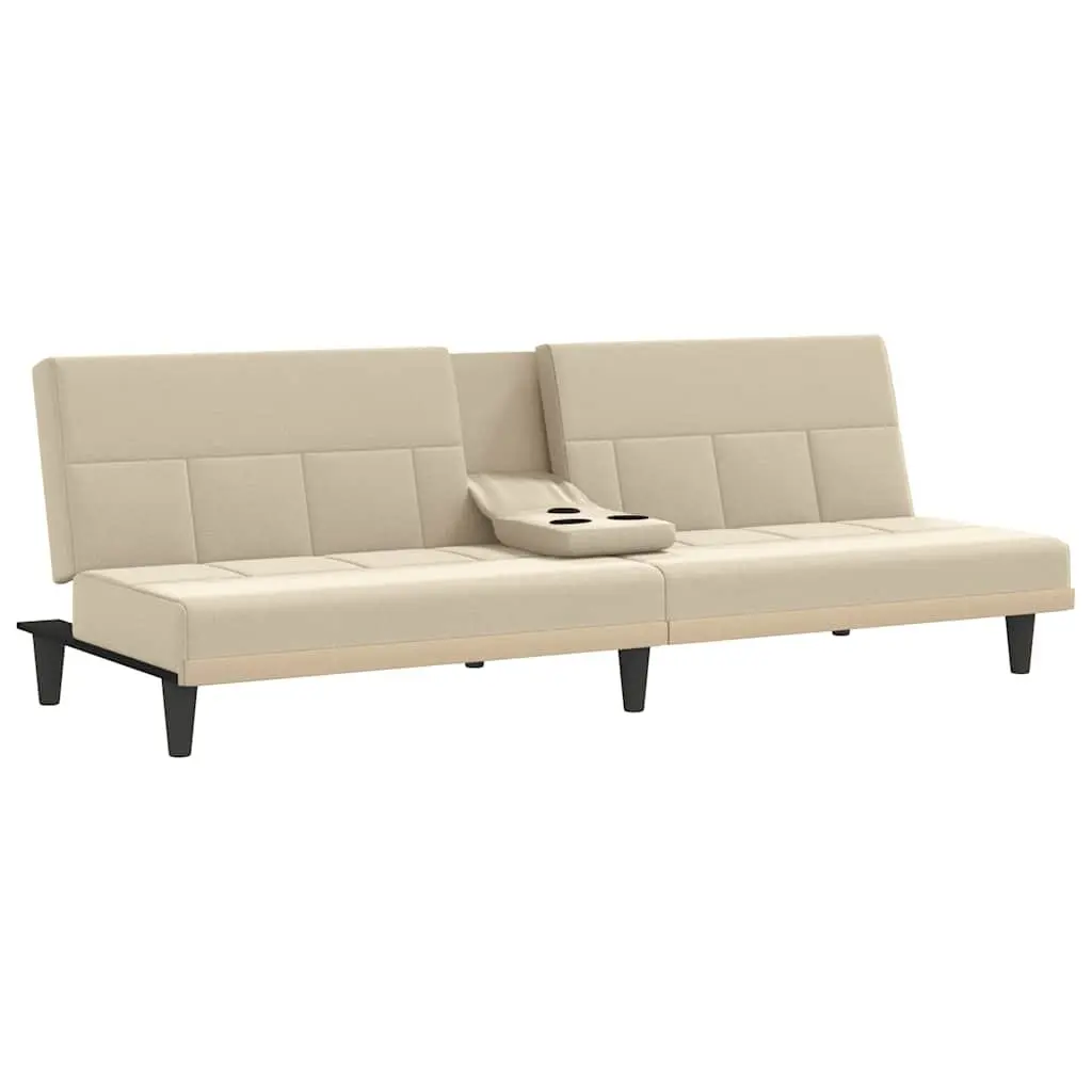 Sofa Bed Adjustable Backrest Cup Holders Cream Fabric