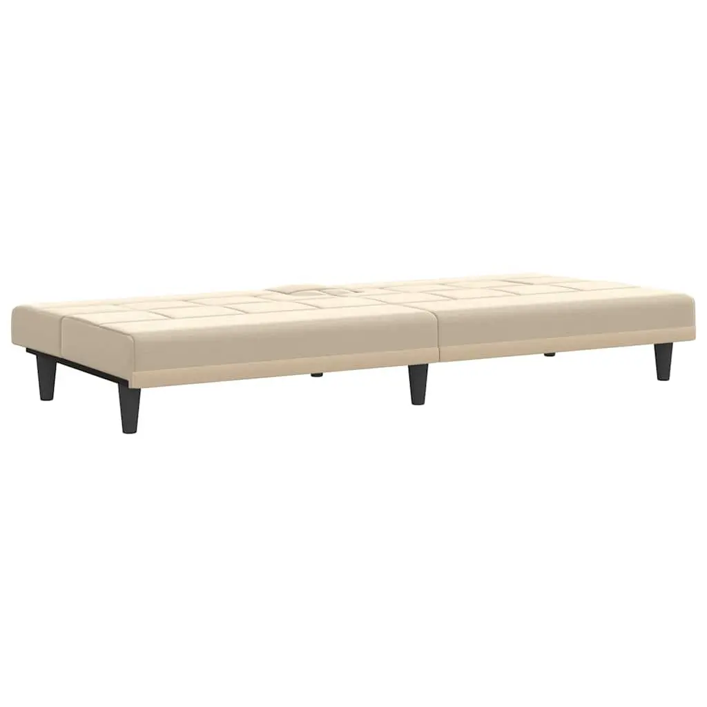 Sofa Bed Adjustable Backrest Cup Holders Cream Fabric