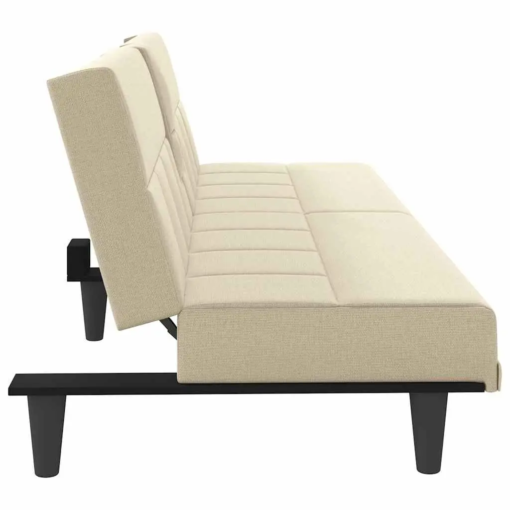 Sofa Bed Adjustable Backrest Cup Holders Cream Fabric