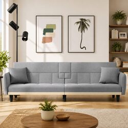 Adjustable Backrest Sofa Bed with USB Ports and Cup Holders