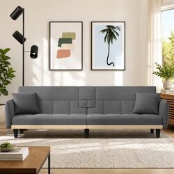 Adjustable Grey Sofa Bed with Cup Holders and USB Ports