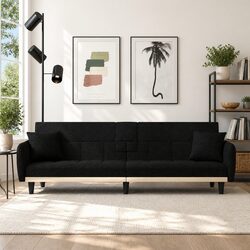 Black Fabric Sofa Bed with Adjustable Backrest and USB Ports