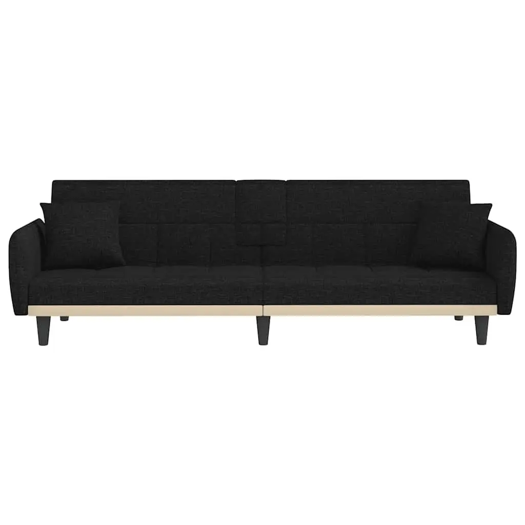 Sofa Bed Adjustable Backrest Black Fabric with Cup Holders and USB Charging