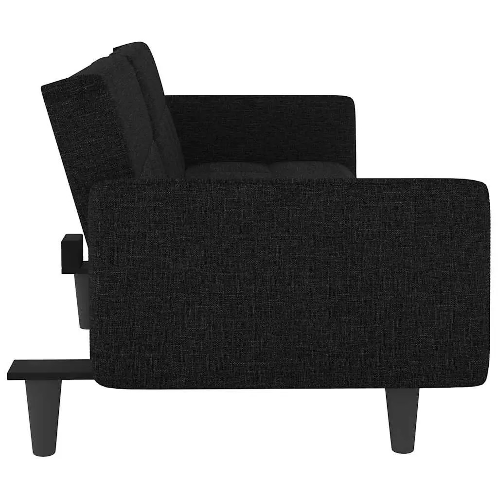 Sofa Bed Adjustable Backrest Black Fabric with Cup Holders and USB Charging