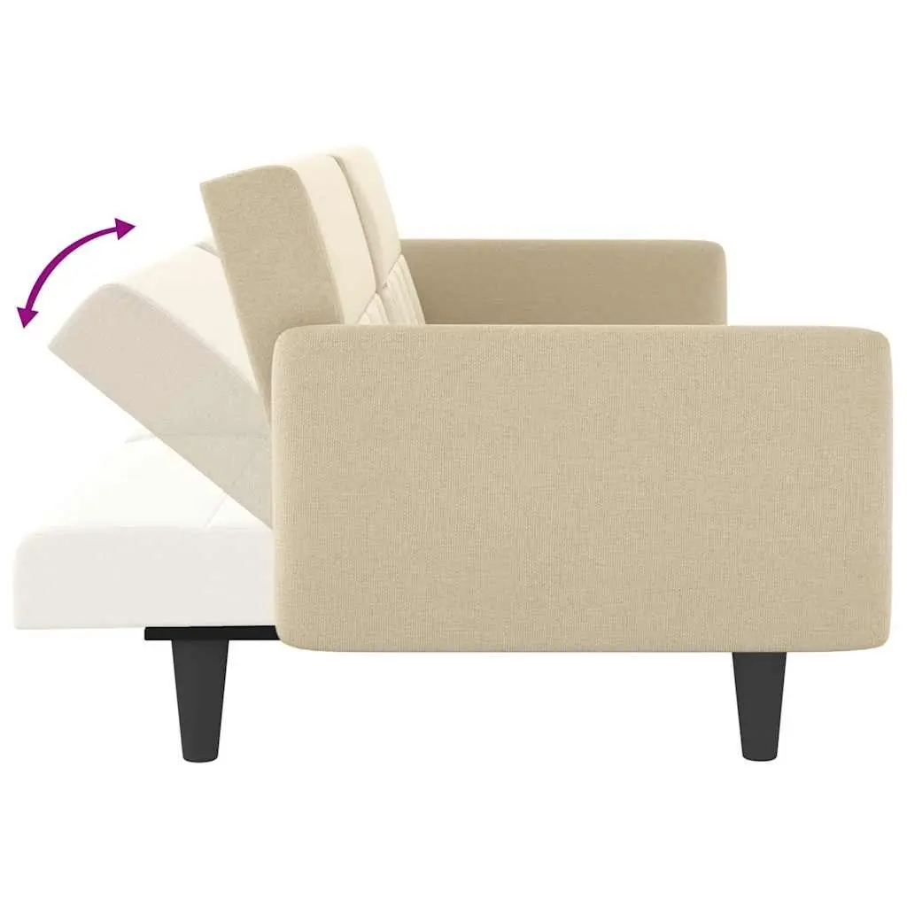 Sofa Bed Cream Fabric Adjustable Backrest Sleeper Couch with Cup Holders Tea