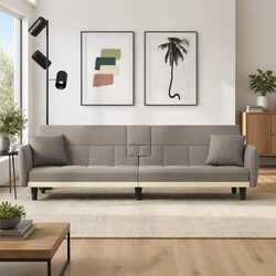 Taupe Fabric Sofa Bed with Adjustable Backrest and USB Ports