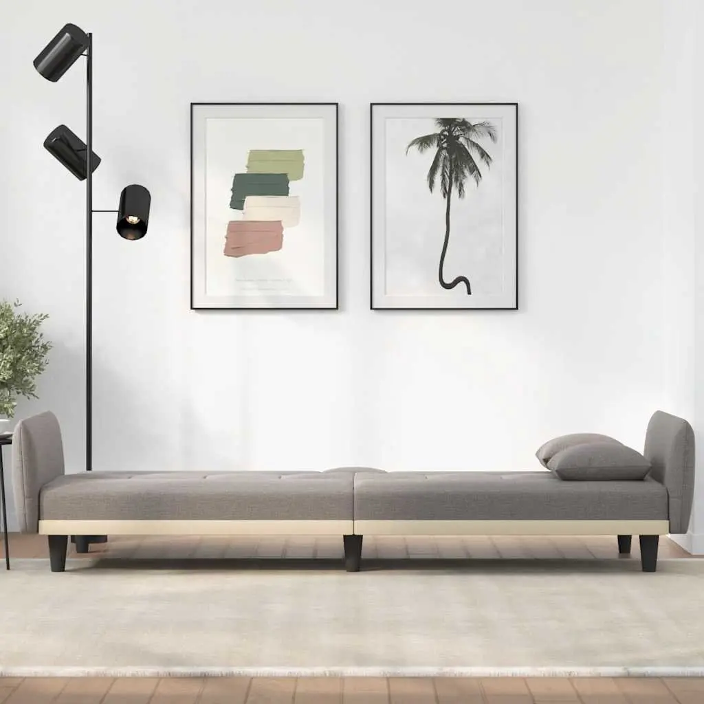 Sofa Bed with Cup Holders and USB Ports Adjustable Backrest Taupe Fabric