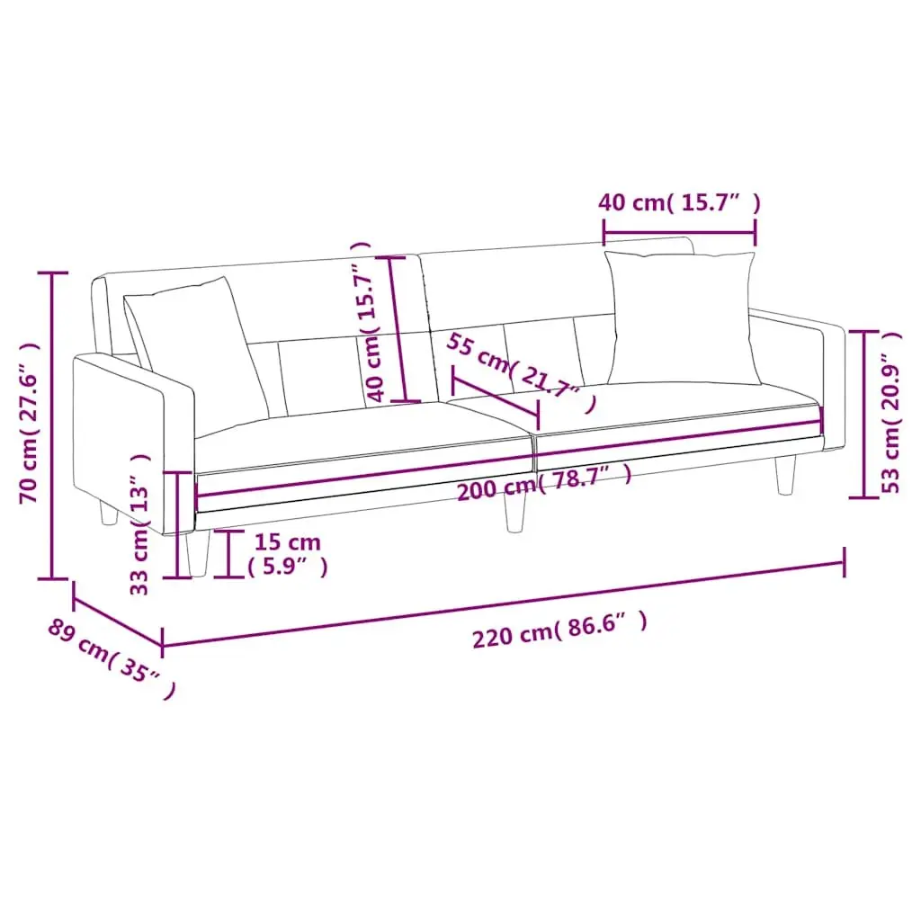 Sofa Bed with Cushions Cream Fabric Adjustable Backrest Sleeper Couch Day Bed