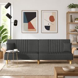 Grey Fabric Sofa Bed with Adjustable Backrests and Armrests