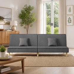 Grey Fabric Sofa Bed with Adjustable Backrest Design
