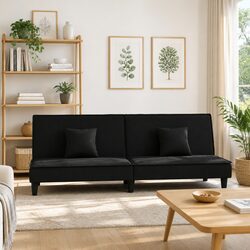 Black Velvet Sofa Bed with Adjustable Dual Backrests