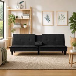 Black Velvet Sofa Bed with Adjustable Backrest and USB Ports