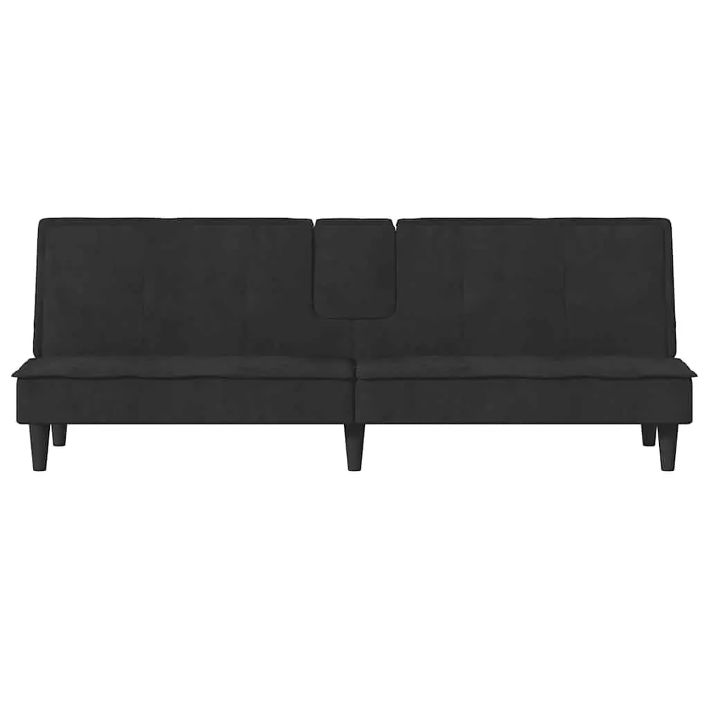 Sofa Bed Adjustable Backrest Black Velvet with Integrated Cup Holders and USB Charging Ports