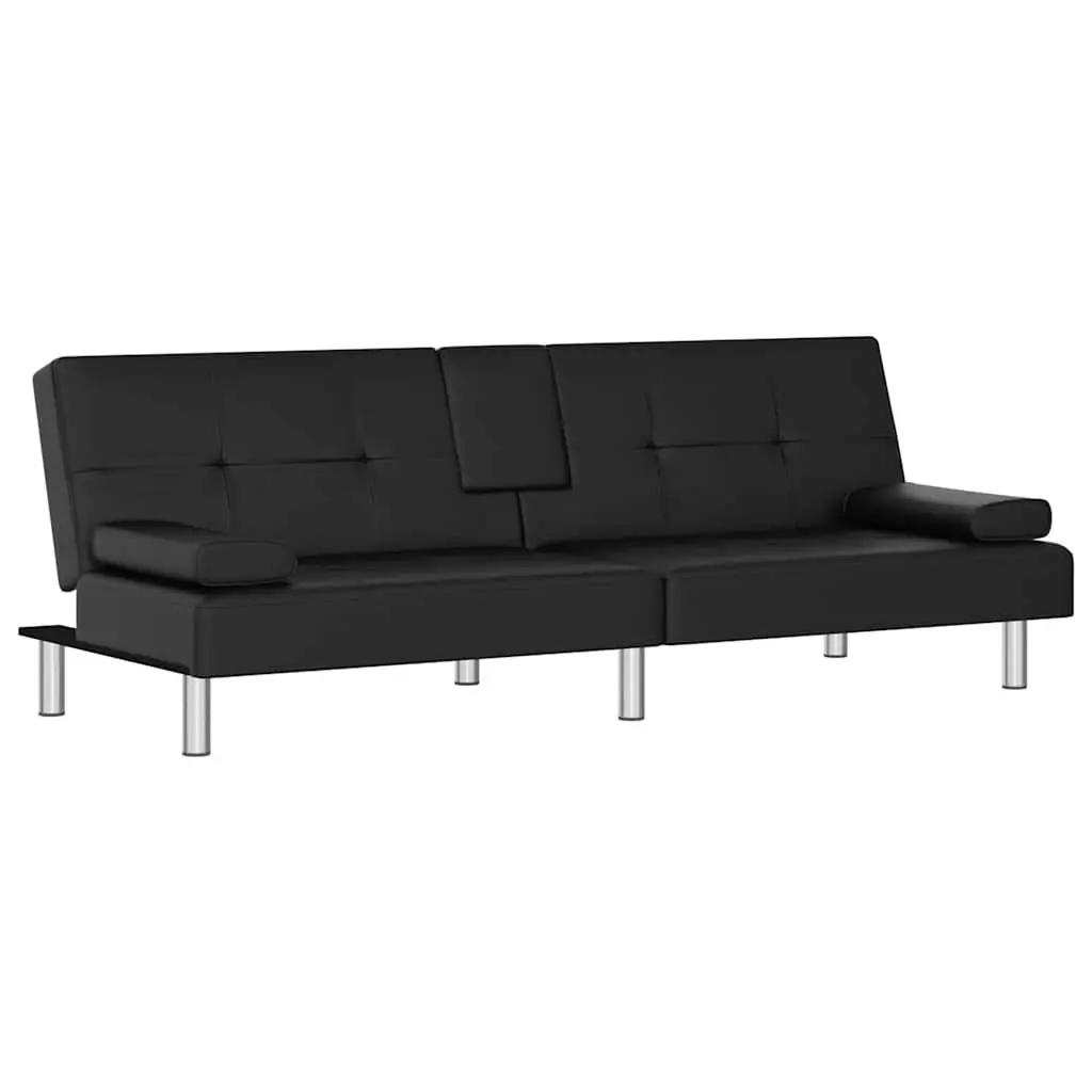 Sofa Bed Adjustable Backrest Black Faux Leather