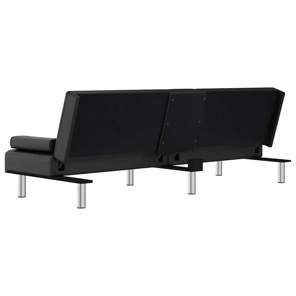 Sofa Bed Adjustable Backrest Black Faux Leather