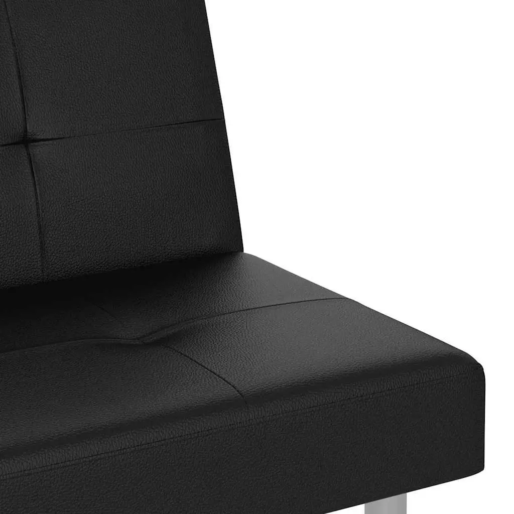 Sofa Bed Adjustable Backrest Black Faux Leather