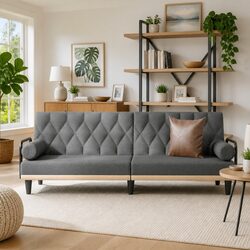 Adjustable Backrest Grey Sofa Bed with Pillows
