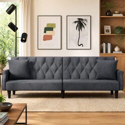 Grey Velvet Sofa Bed with Adjustable Backrest