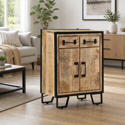 Sideboard Cabinet with 2 Drawers - Solid Wood and Iron
