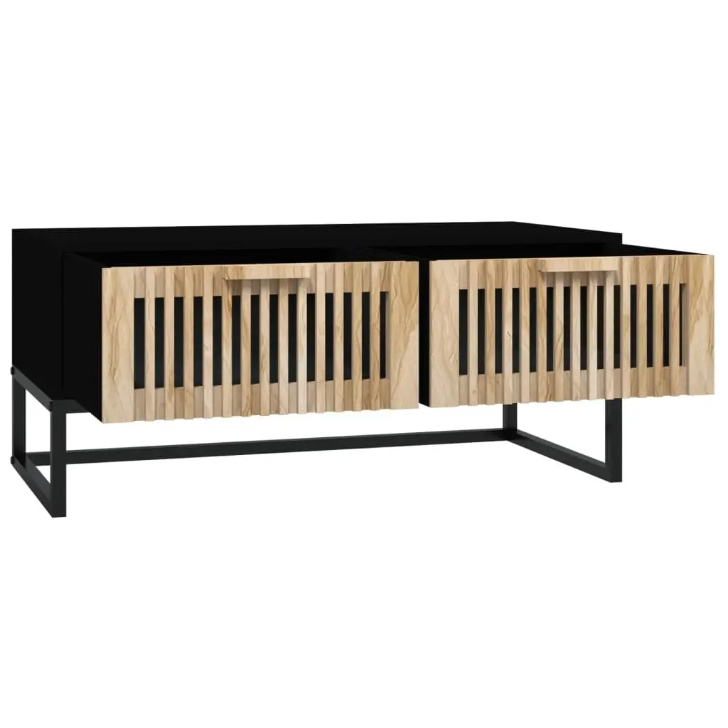 Coffee Table with 2 Drawers Storage Engineered Wood Black