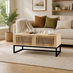 Brown Engineered Wood Coffee Table with Drawers