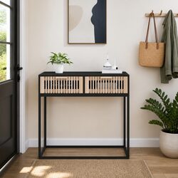 Black Console Table 80x30x75 cm with Two Drawers
