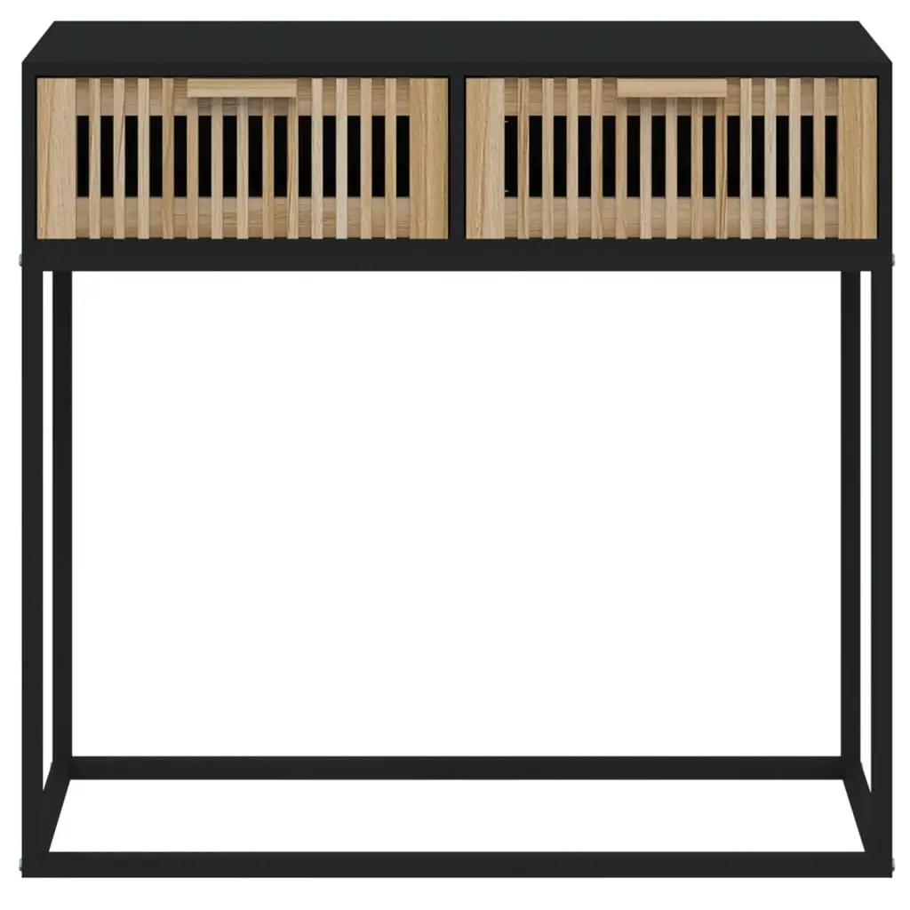 Console Table Black Engineered Wood 80x30x75 cm with 2 Storage Drawers and Metal Feet