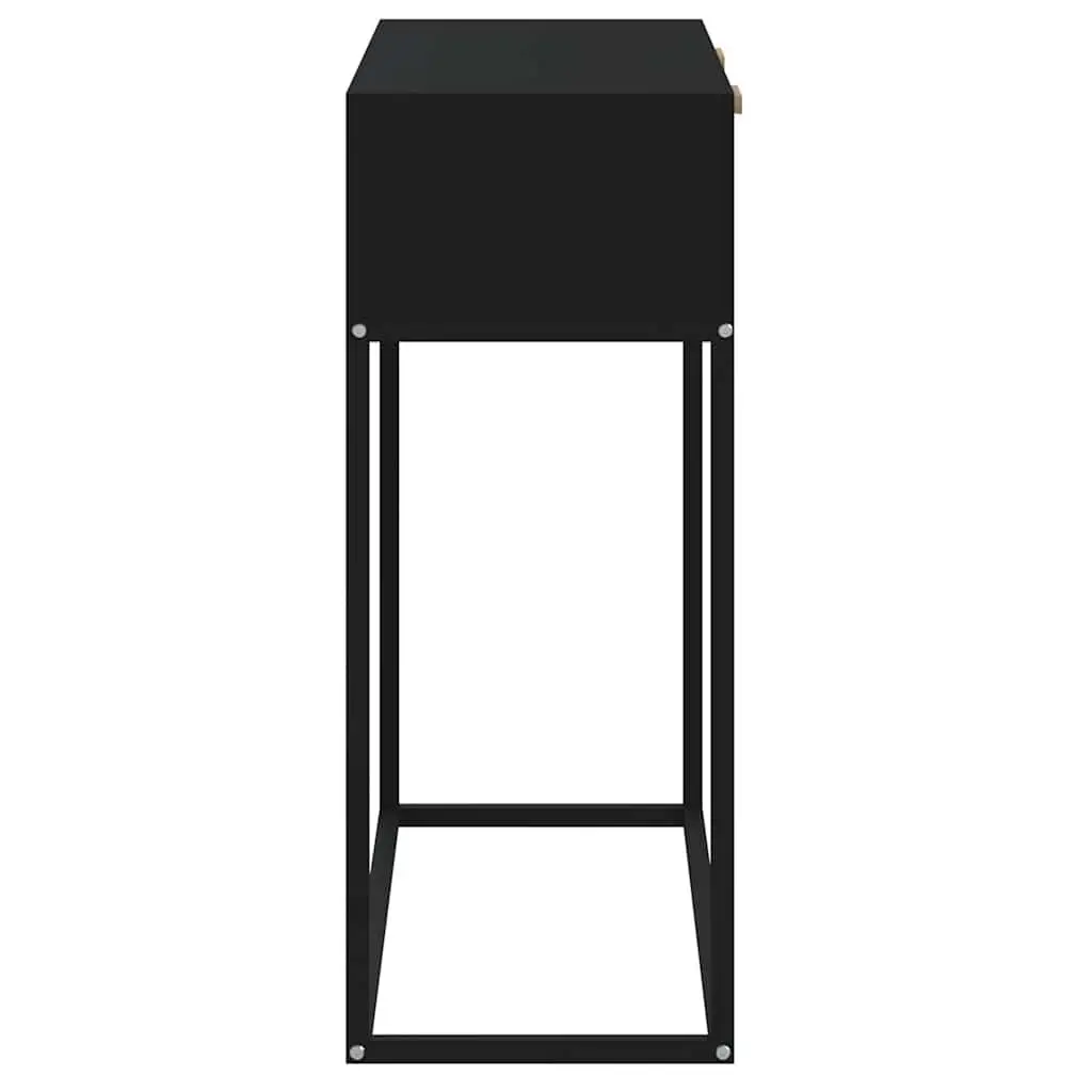 Console Table Black Engineered Wood 80x30x75 cm with 2 Storage Drawers and Metal Feet