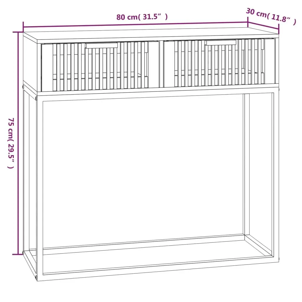 Console Table Black Engineered Wood 80x30x75 cm with 2 Storage Drawers and Metal Feet