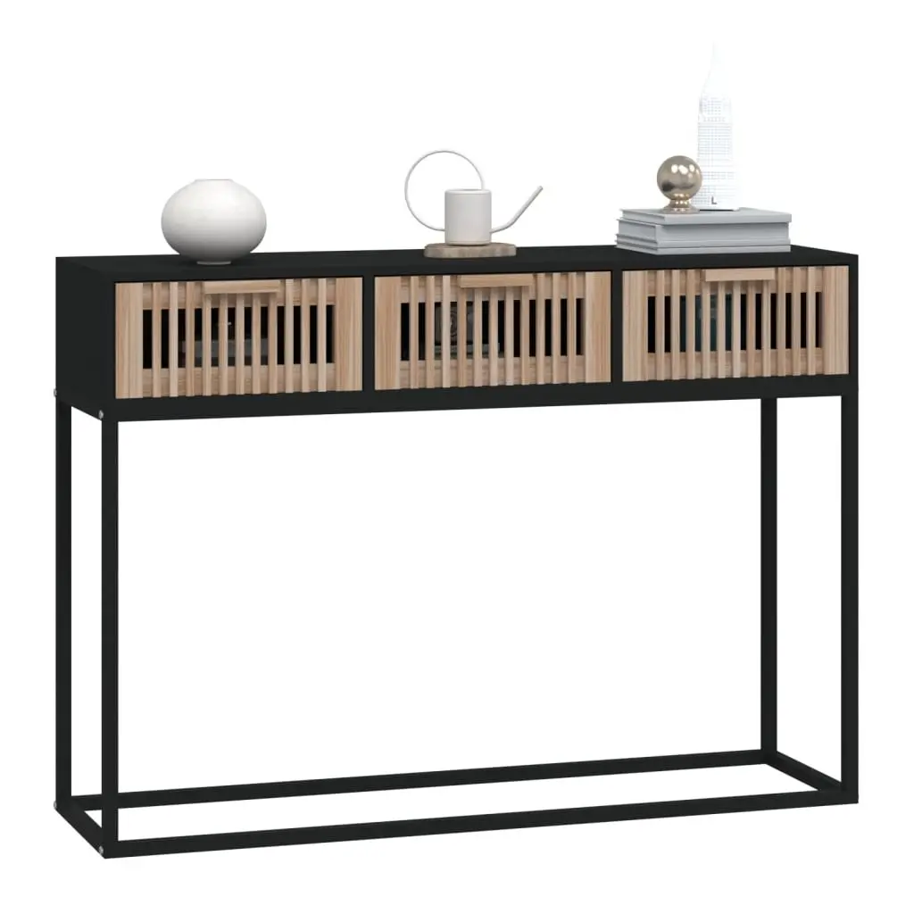 Console Table Black Scandinavian Design 3 Drawers Storage Accent Side Hall Table