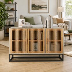Engineered Wood Brown Sideboard with Iron Legs