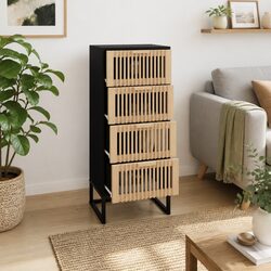 Engineered Wood Black Highboard Storage Cabinet