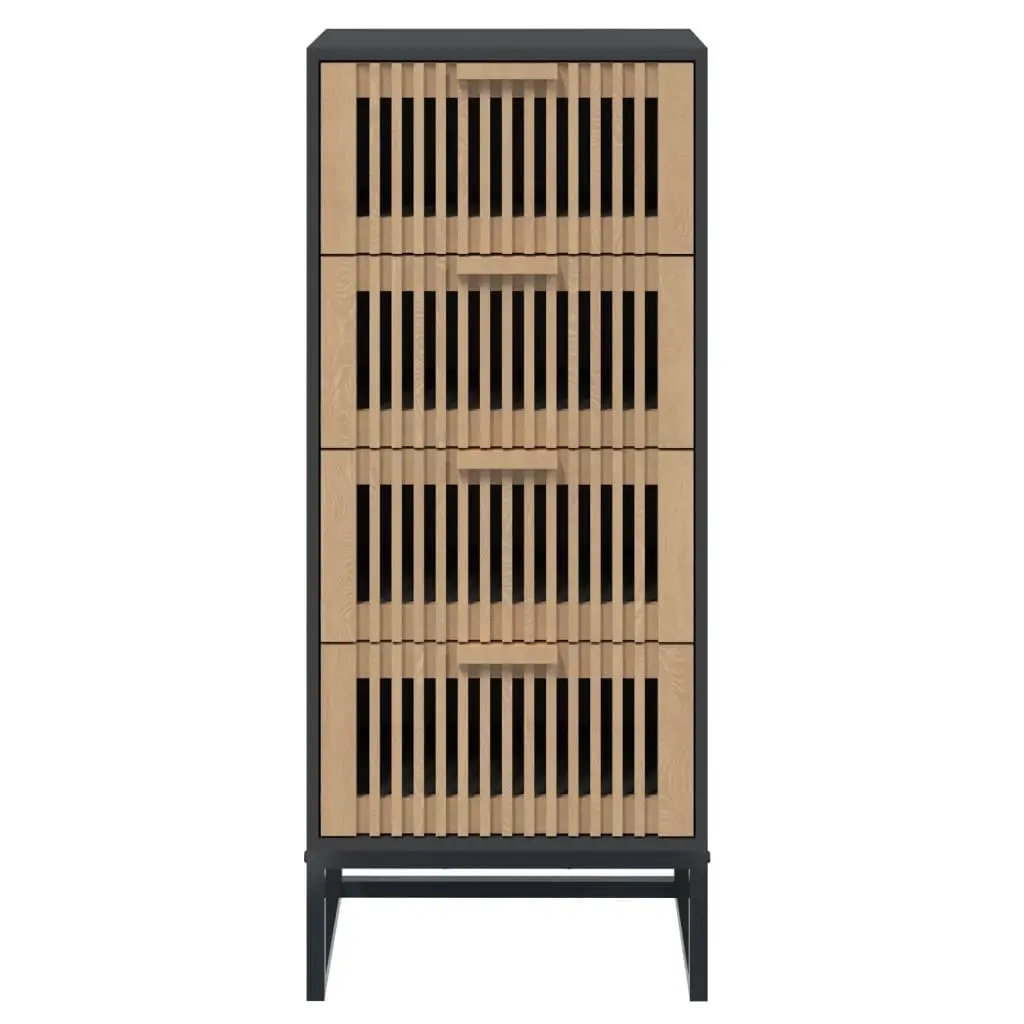 Tall Black Engineered Wood Storage Cabinet Display Unit with Smooth Surface and Wooden Drawers