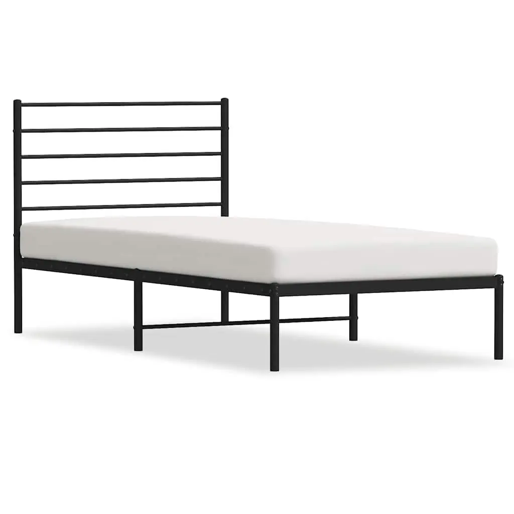 Metal Bed Frame Black King Single 107x203cm with Headboard Steel Slatted Base