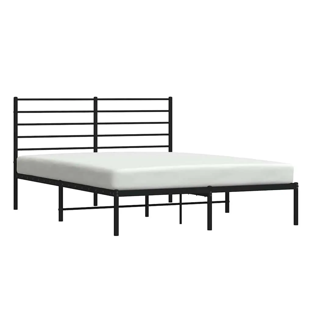 Metal Bed Frame Slatted Base 150x200 cm Black with Headboard